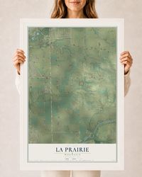 Map of La Prairie, Wisconsin, 24 x 36 inch print in a white wood frame