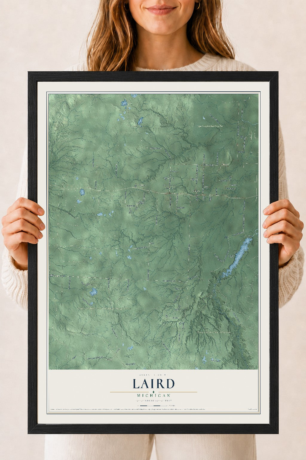 Map of Laird, Michigan, 18 x 24 inch print in a black wood frame