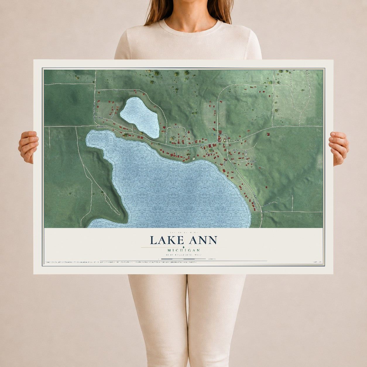 Map of Lake Ann, Michigan, 24 x 36 inch unframed archival matte print