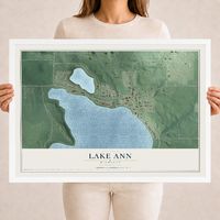Map of Lake Ann, Michigan, 18 x 24 inch print in a white wood frame