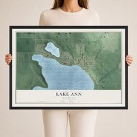 Map of Lake Ann, Michigan, 24 x 36 inch print in a black wood frame