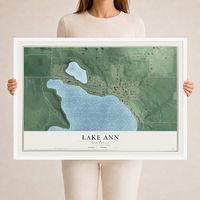 Map of Lake Ann, Michigan, 24 x 36 inch print in a white wood frame