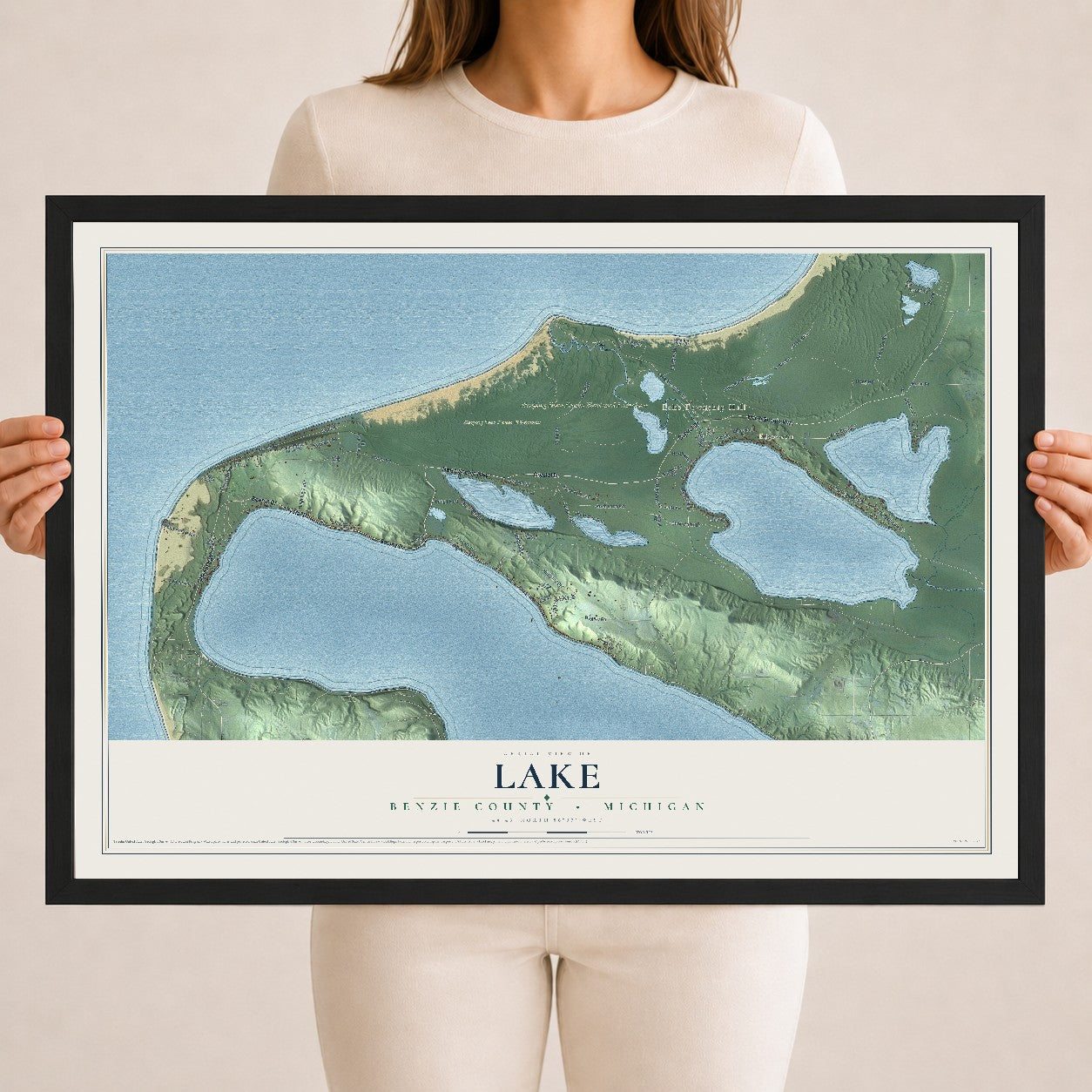 Map of Lake, Benzie County, Michigan, 18 x 24 inch print in a black wood frame