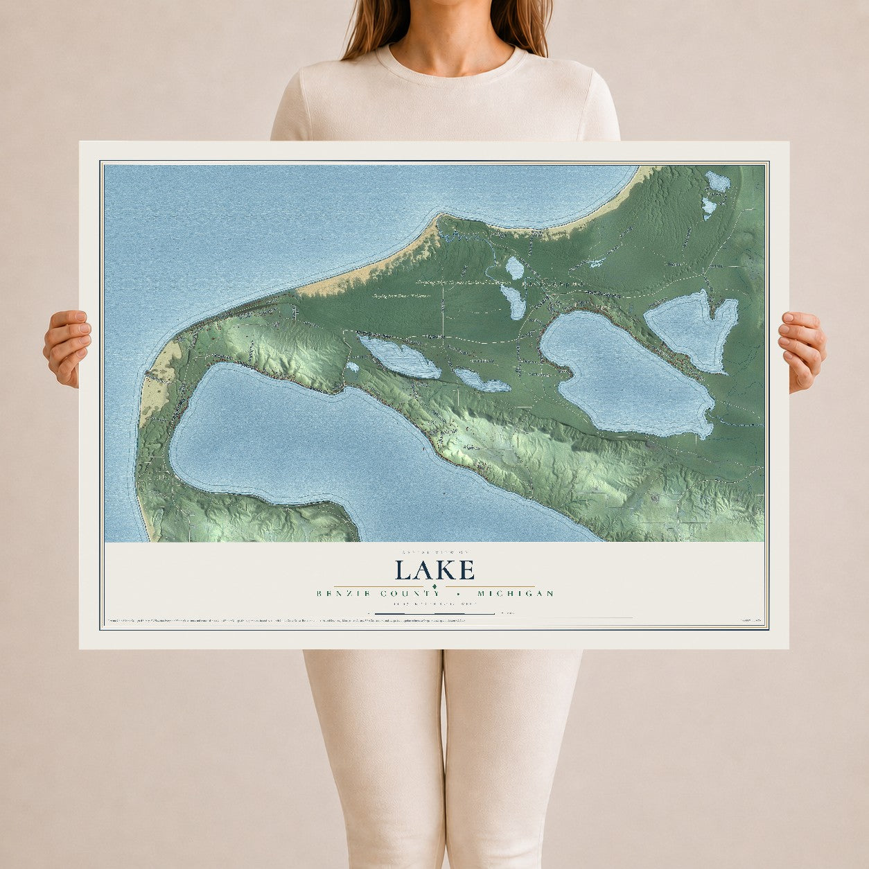 Map of Lake, Benzie County, Michigan, 24 x 36 inch unframed archival matte print