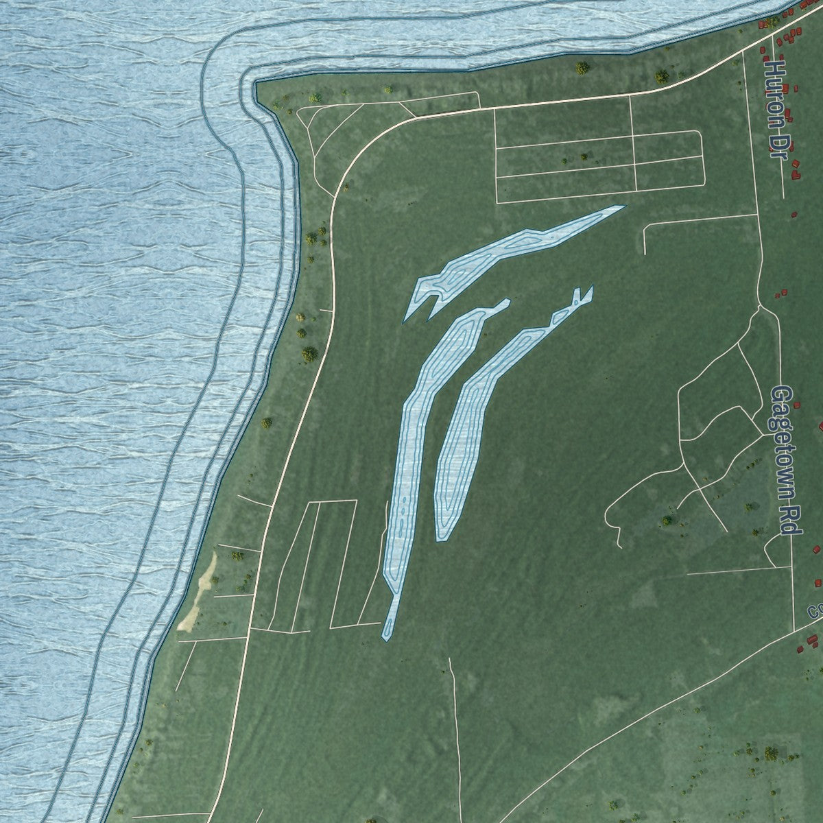 Second close-up of the map of Lake, Huron County, Michigan print showing more streets and buildings