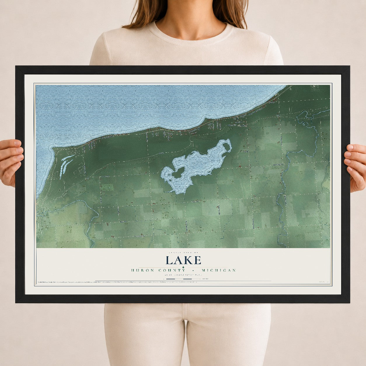 Map of Lake, Huron County, Michigan, 18 x 24 inch print in a black wood frame
