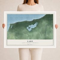 Map of Lake, Huron County, Michigan, 24 x 36 inch print in a white wood frame