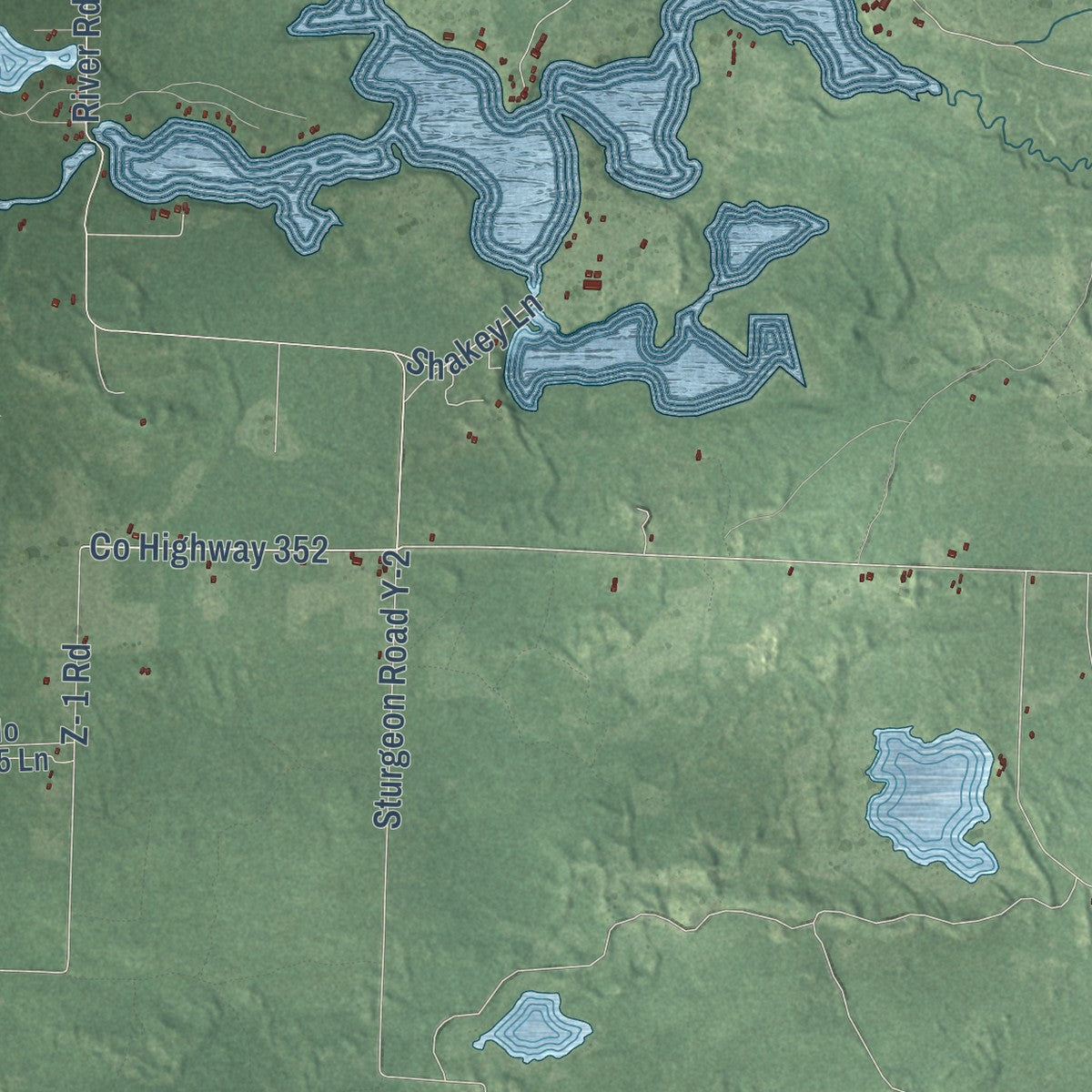 Close-up of the map of Lake, Menominee County, Michigan print showing street and building detail