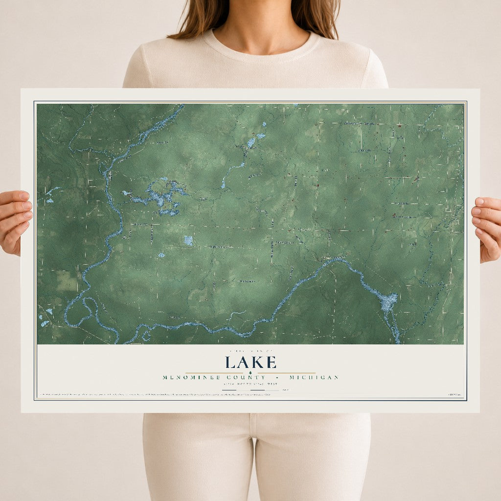 Map of Lake, Menominee County, Michigan, 18 x 24 inch unframed archival matte print