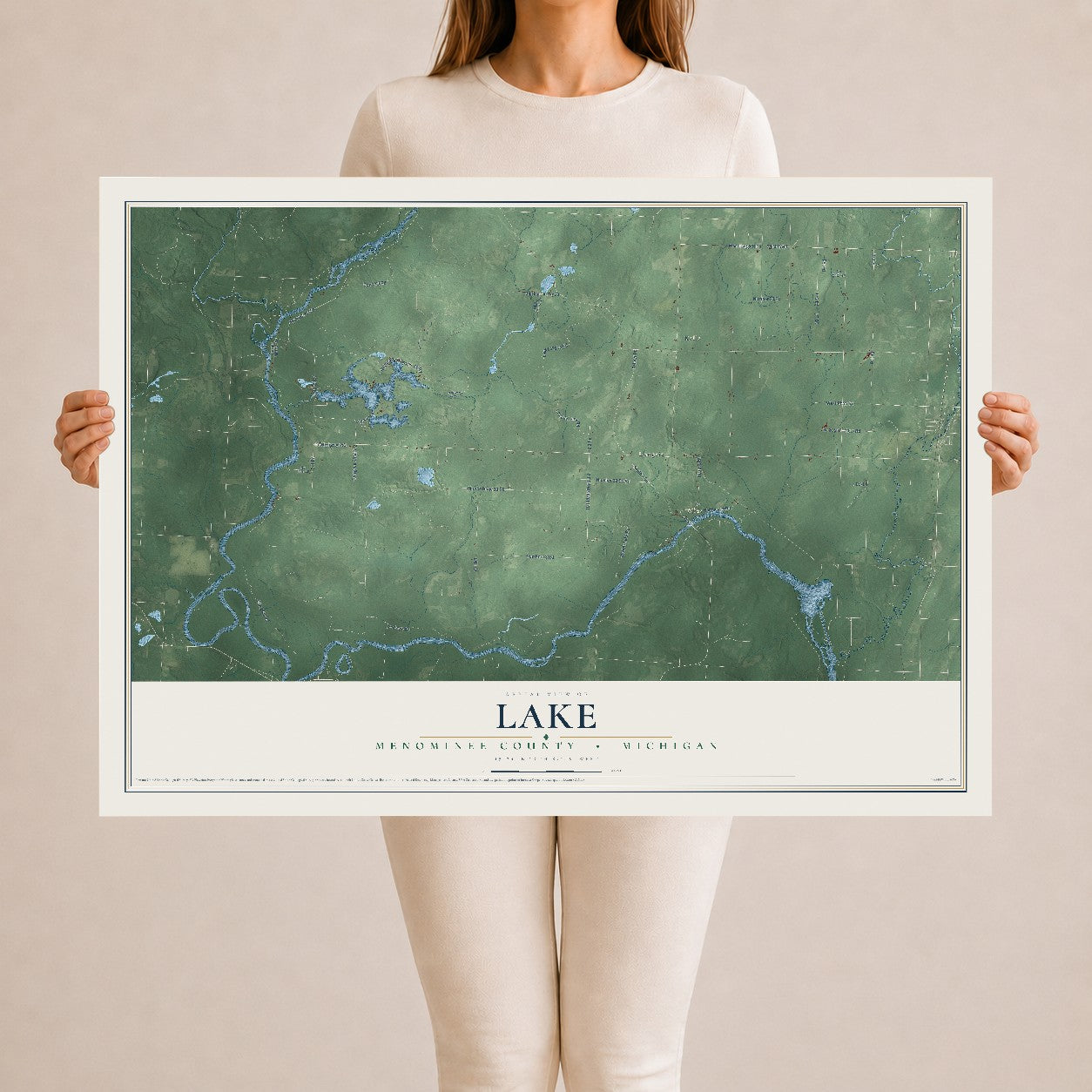 Map of Lake, Menominee County, Michigan, 24 x 36 inch unframed archival matte print