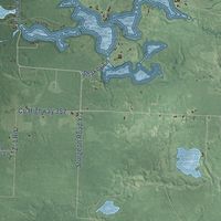 Close-up of the map of Lake, Menominee County, Michigan print showing street and building detail