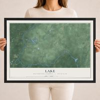 Map of Lake, Menominee County, Michigan, 18 x 24 inch print in a black wood frame