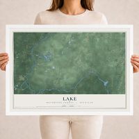 Map of Lake, Menominee County, Michigan, 18 x 24 inch print in a white wood frame