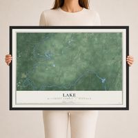Map of Lake, Menominee County, Michigan, 24 x 36 inch print in a black wood frame