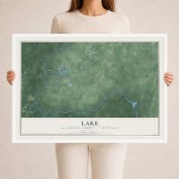 Map of Lake, Menominee County, Michigan, 24 x 36 inch print in a white wood frame