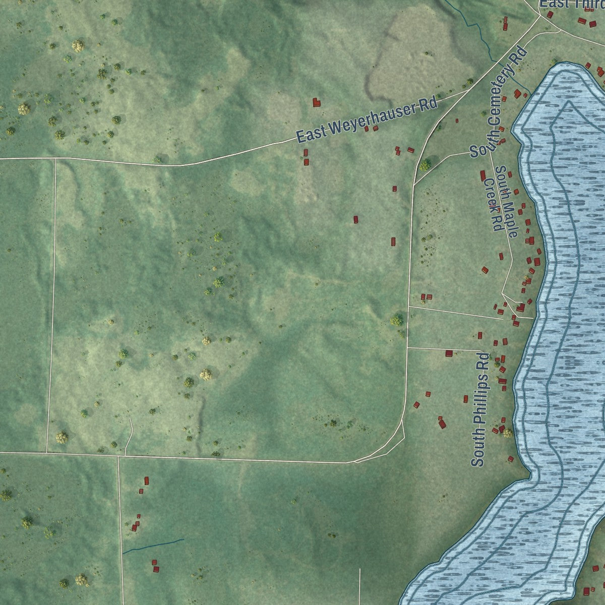 Second close-up of the map of Lake Nebagamon, Wisconsin print showing more streets and buildings