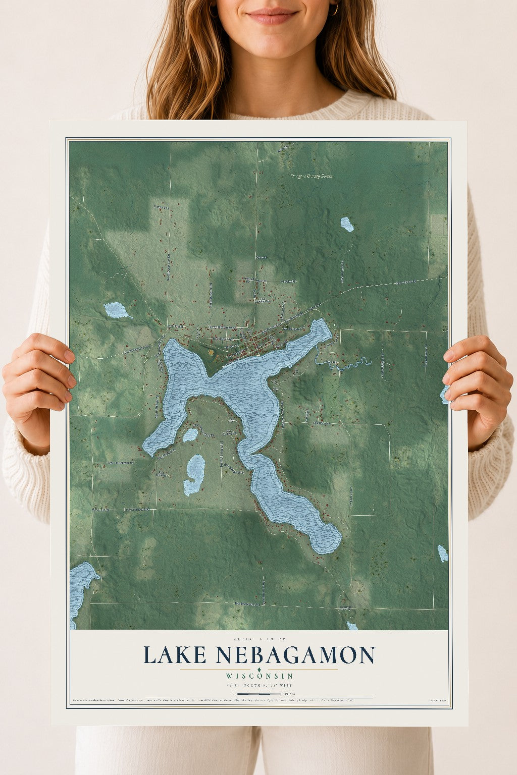 Map of Lake Nebagamon, Wisconsin, 18 x 24 inch unframed archival matte print