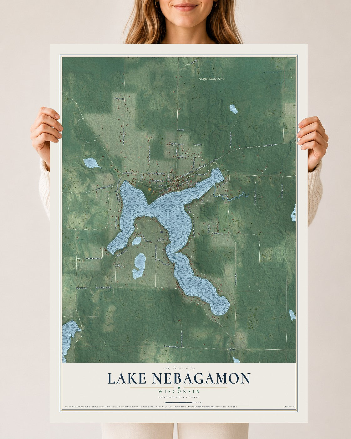 Map of Lake Nebagamon, Wisconsin, 24 x 36 inch unframed archival matte print