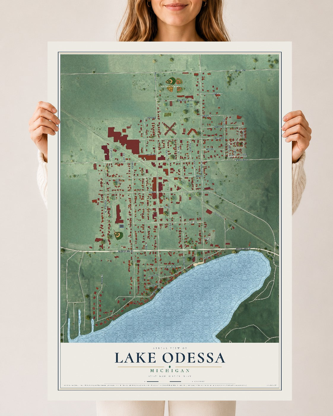 Map of Lake Odessa, Michigan, 24 x 36 inch unframed archival matte print