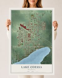 Map of Lake Odessa, Michigan, 24 x 36 inch unframed archival matte print