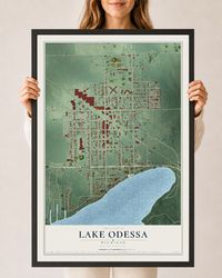 Map of Lake Odessa, Michigan, 24 x 36 inch print in a black wood frame