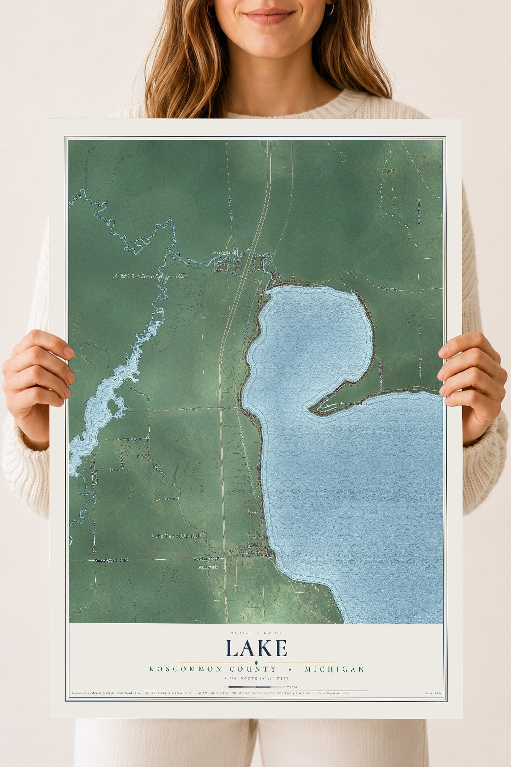 Map of Lake, Roscommon County, Michigan, 18 x 24 inch unframed archival matte print