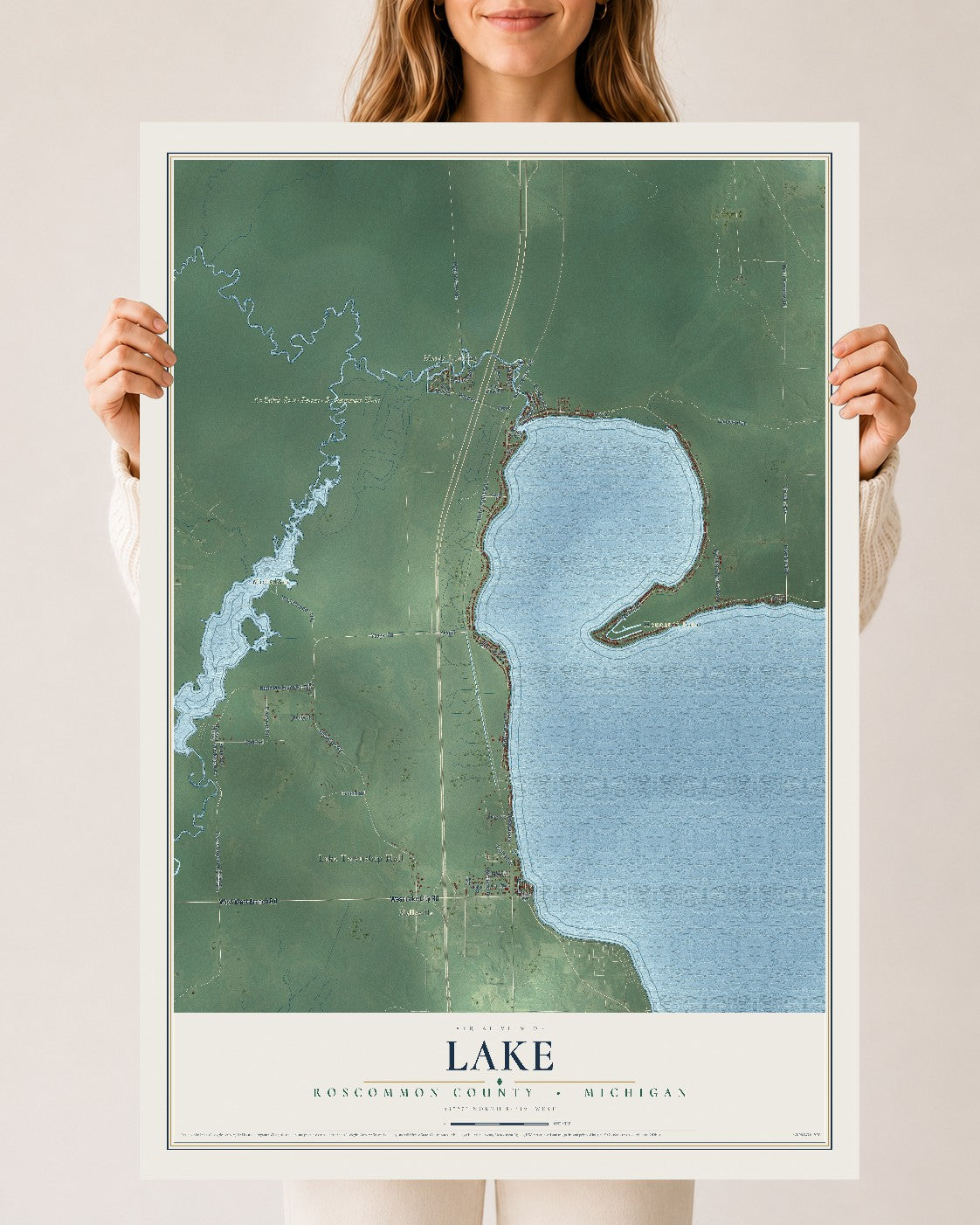 Map of Lake, Roscommon County, Michigan, 24 x 36 inch unframed archival matte print