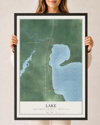 Map of Lake, Roscommon County, Michigan, 24 x 36 inch print in a black wood frame