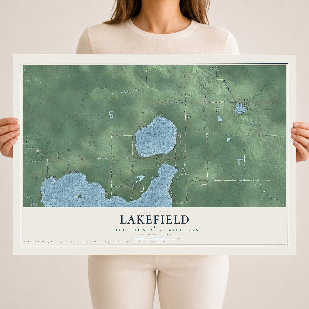 Map of Lakefield, Luce County, Michigan, 18 x 24 inch unframed archival matte print