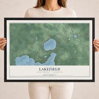 Map of Lakefield, Luce County, Michigan, 18 x 24 inch print in a black wood frame