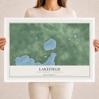 Map of Lakefield, Luce County, Michigan, 18 x 24 inch print in a white wood frame