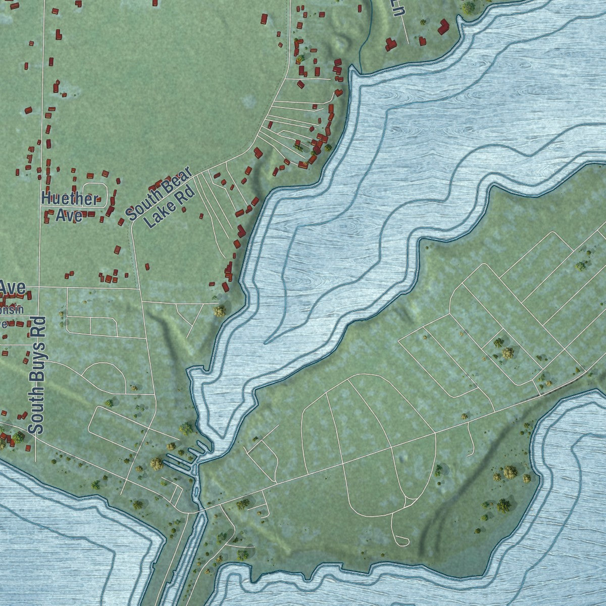Second close-up of the map of Laketon, Michigan print showing more streets and buildings
