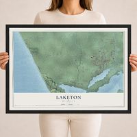 Map of Laketon, Michigan, 18 x 24 inch print in a black wood frame