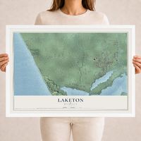 Map of Laketon, Michigan, 18 x 24 inch print in a white wood frame