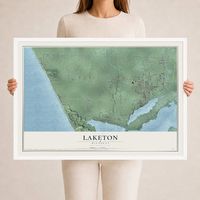 Map of Laketon, Michigan, 24 x 36 inch print in a white wood frame