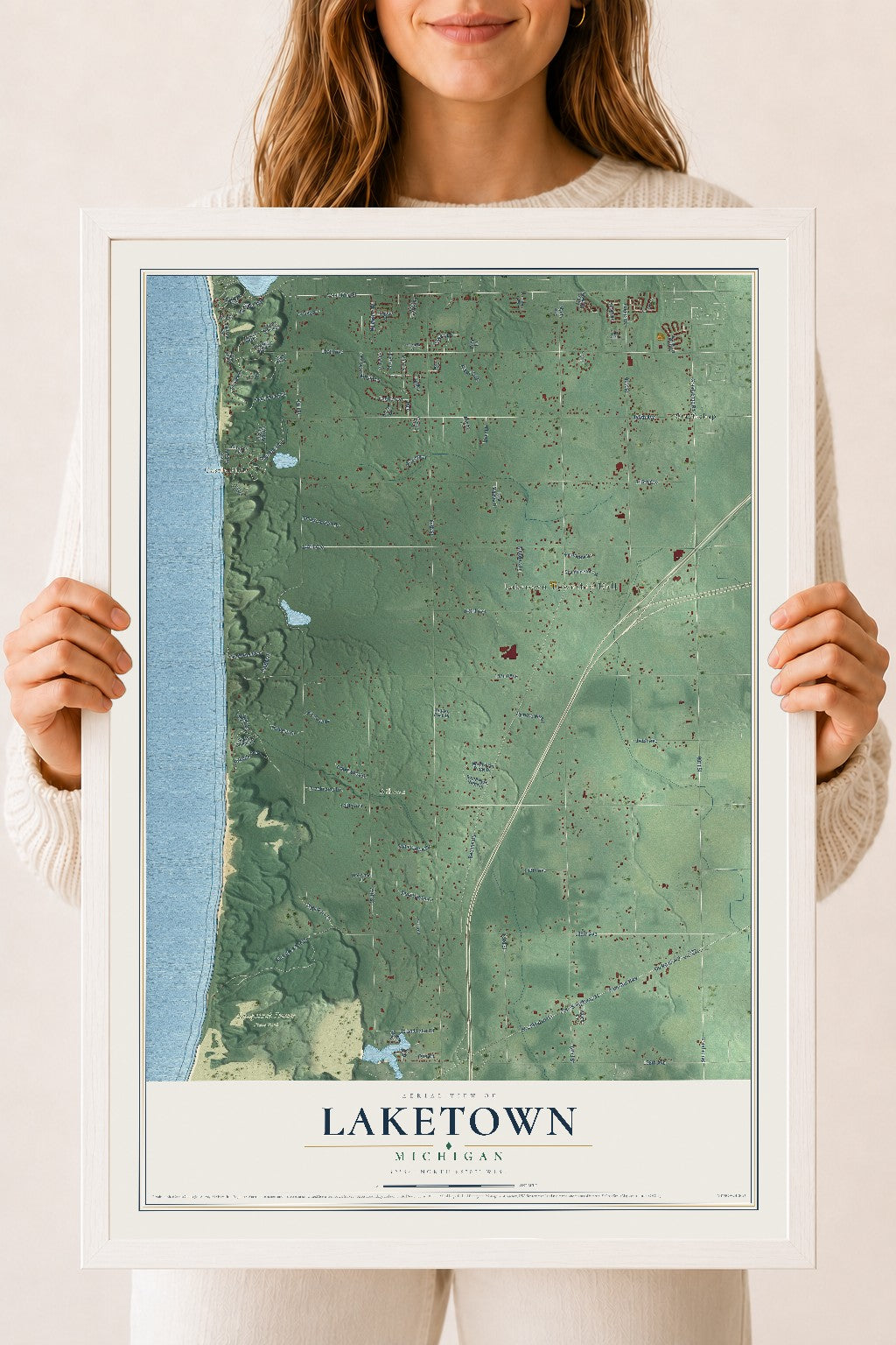 Map of Laketown, Michigan, 18 x 24 inch print in a white wood frame