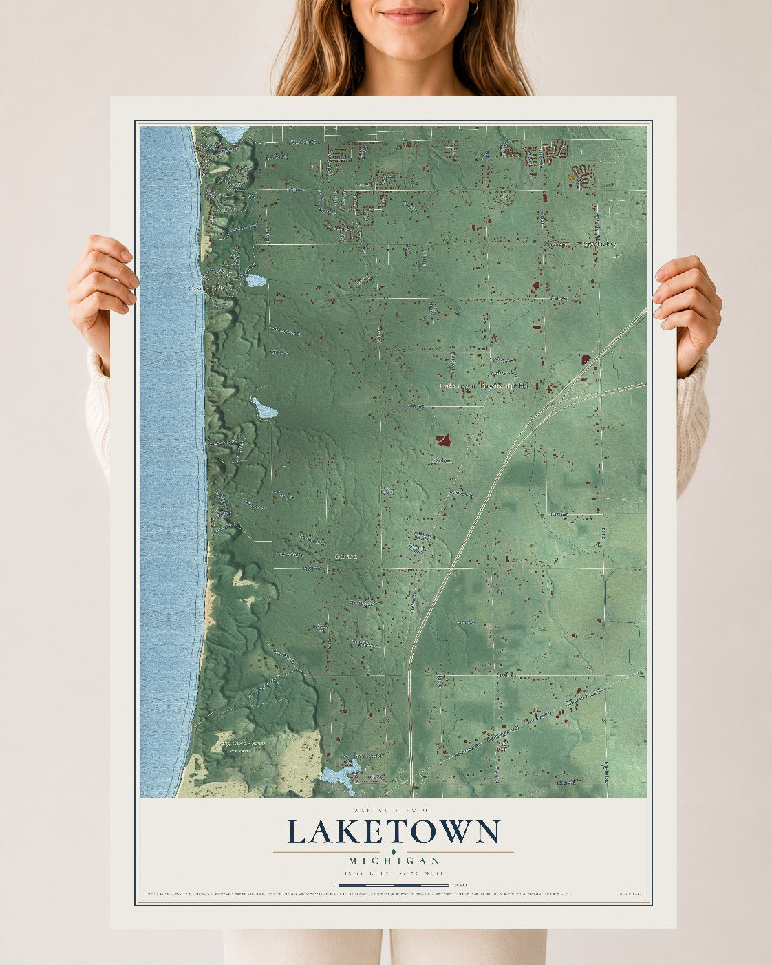 Map of Laketown, Michigan, 24 x 36 inch unframed archival matte print