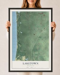 Map of Laketown, Michigan, 24 x 36 inch print in a black wood frame