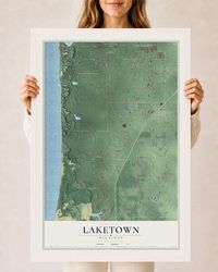Map of Laketown, Michigan, 24 x 36 inch print in a white wood frame