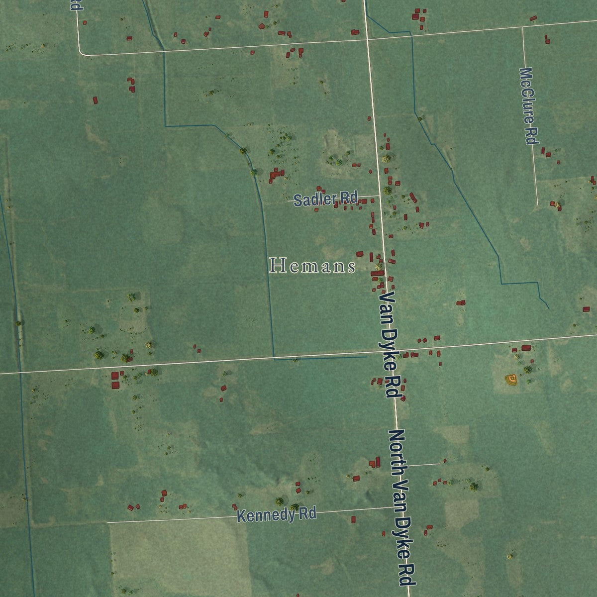Second close-up of the map of Lamotte, Michigan print showing more streets and buildings