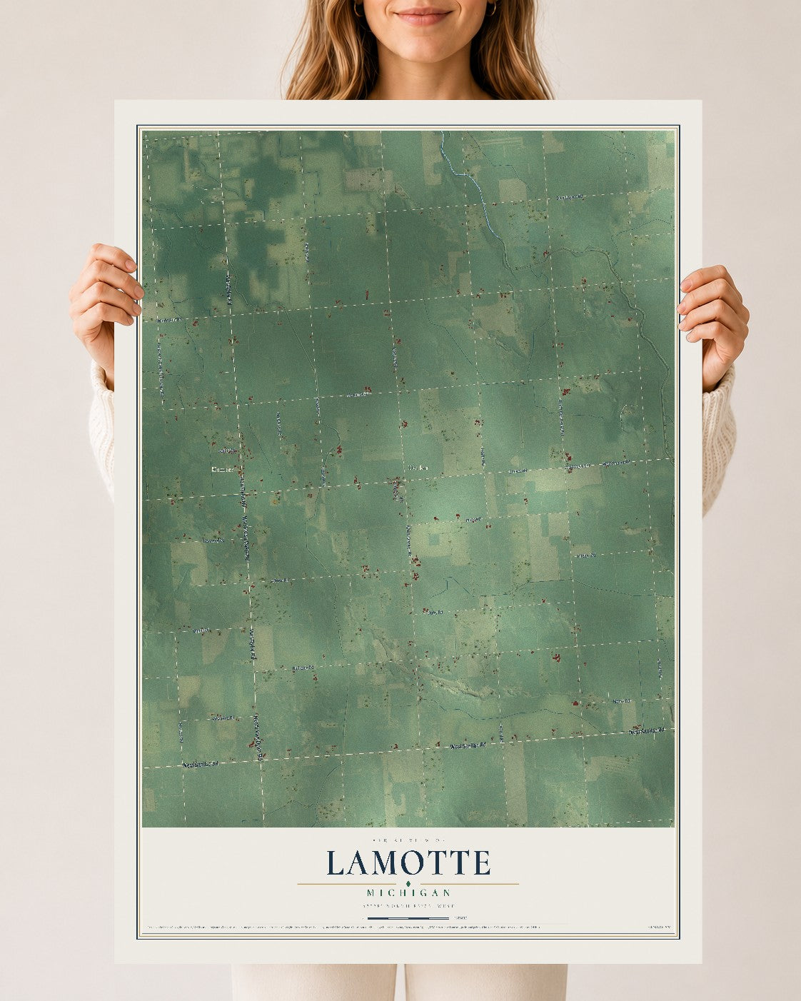 Map of Lamotte, Michigan, 24 x 36 inch unframed archival matte print