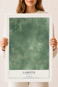 Map of Lamotte, Michigan, 18 x 24 inch print in a white wood frame