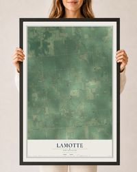 Map of Lamotte, Michigan, 24 x 36 inch print in a black wood frame