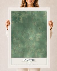Map of Lamotte, Michigan, 24 x 36 inch print in a white wood frame