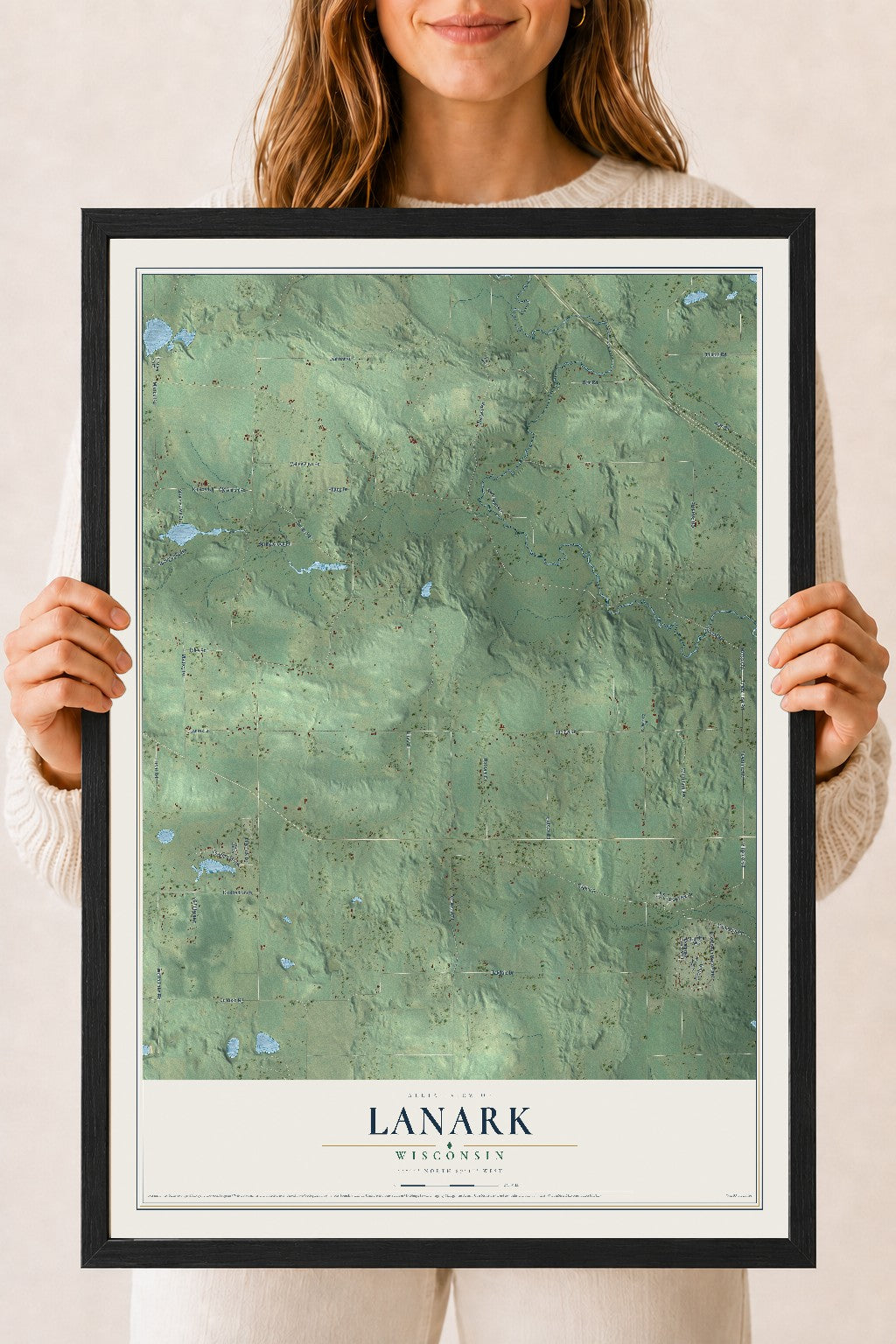 Map of Lanark, Wisconsin, 18 x 24 inch print in a black wood frame