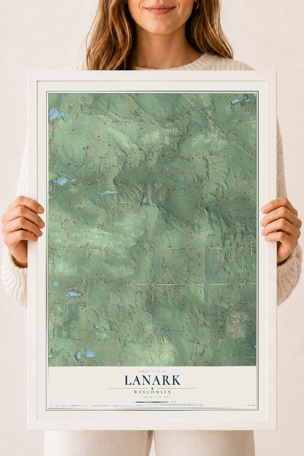 Map of Lanark, Wisconsin, 18 x 24 inch print in a white wood frame