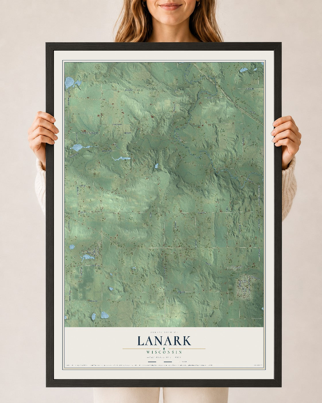 Map of Lanark, Wisconsin, 24 x 36 inch print in a black wood frame