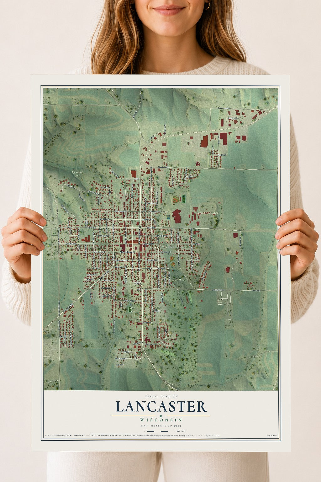 Map of Lancaster, Wisconsin, 18 x 24 inch unframed archival matte print
