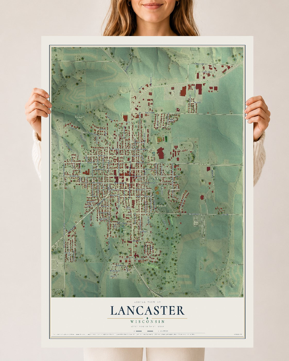 Map of Lancaster, Wisconsin, 24 x 36 inch unframed archival matte print