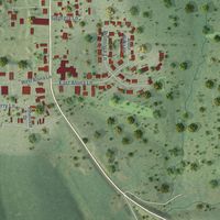Second close-up of the map of Lancaster, Wisconsin print showing more streets and buildings